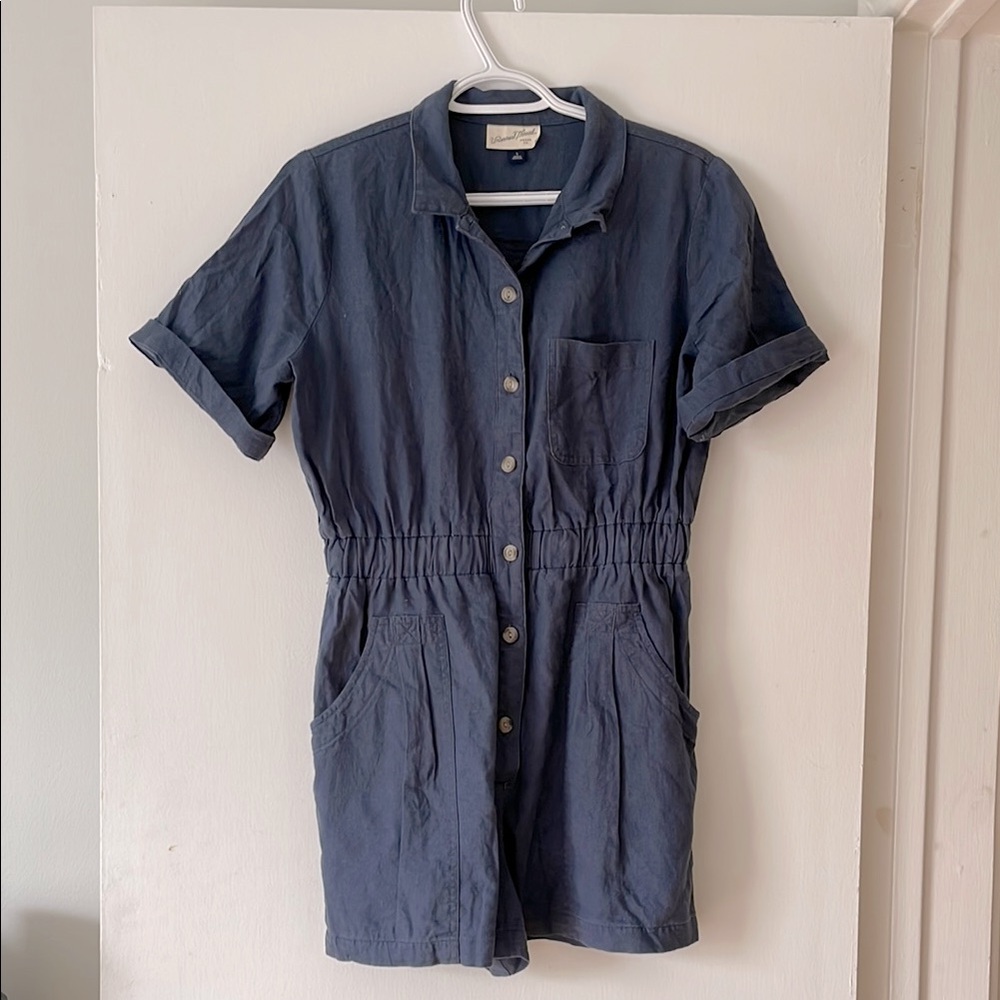 Blue Button-Up Romper - Picture 1 of 6